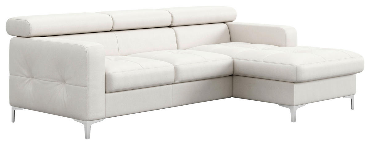 ECKSOFA in Echtleder Weiß  227/168 cm  - Chromfarben/Weiß, Design, Leder/Metall (227/168cm) - Livetastic
