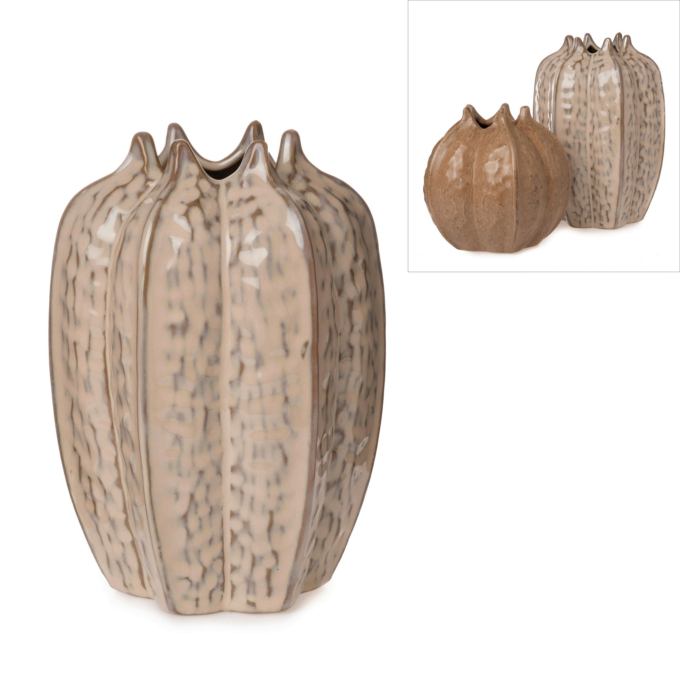 VASE  - Creme/Braun, Basics, Keramik (11/16,5cm)