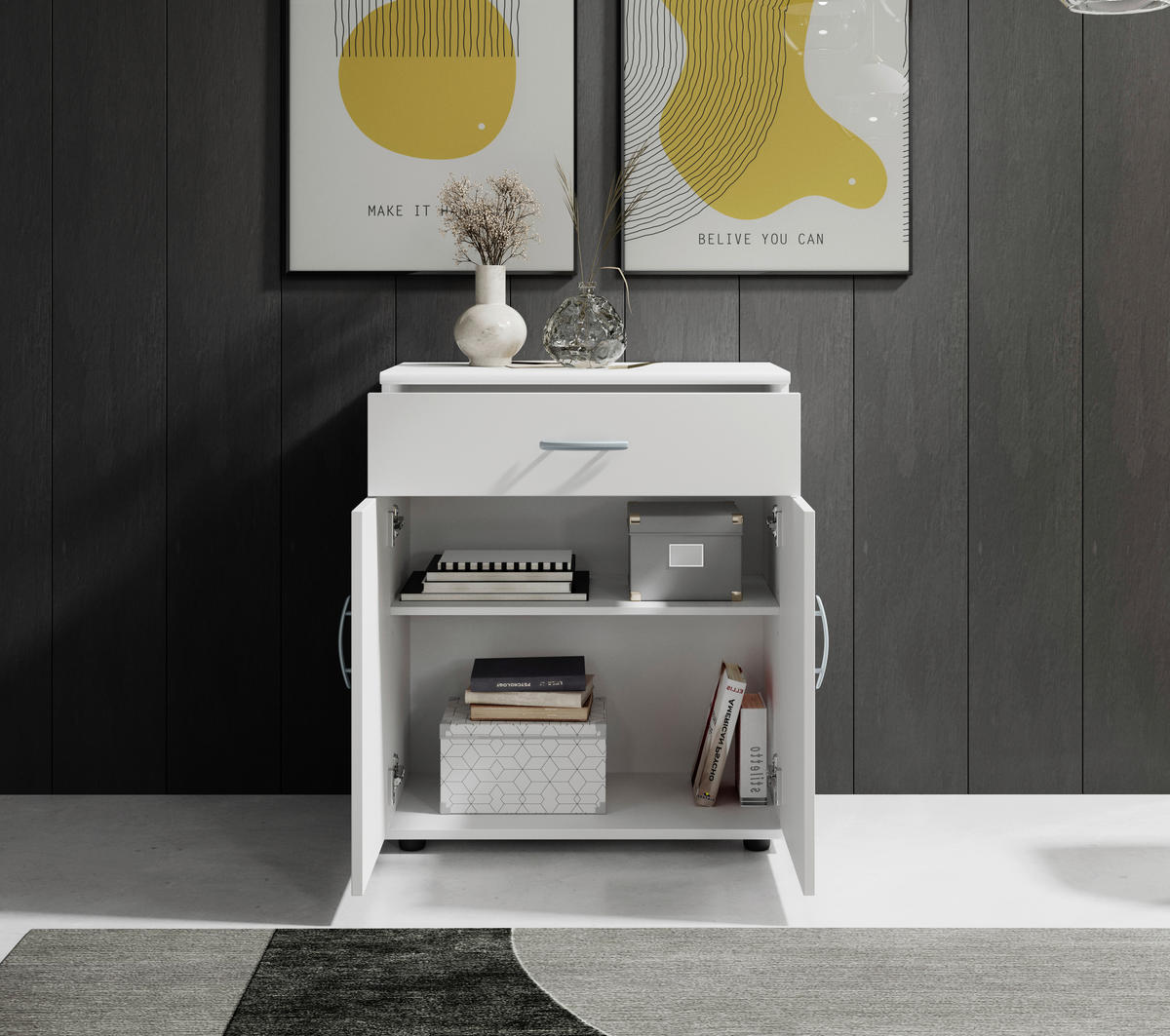 KOMODA   60/70/30 cm   bijela  - bijela/srebrne boje, Konvencionalno, drvni materijal/plastika (60/70/30cm) - Carryhome