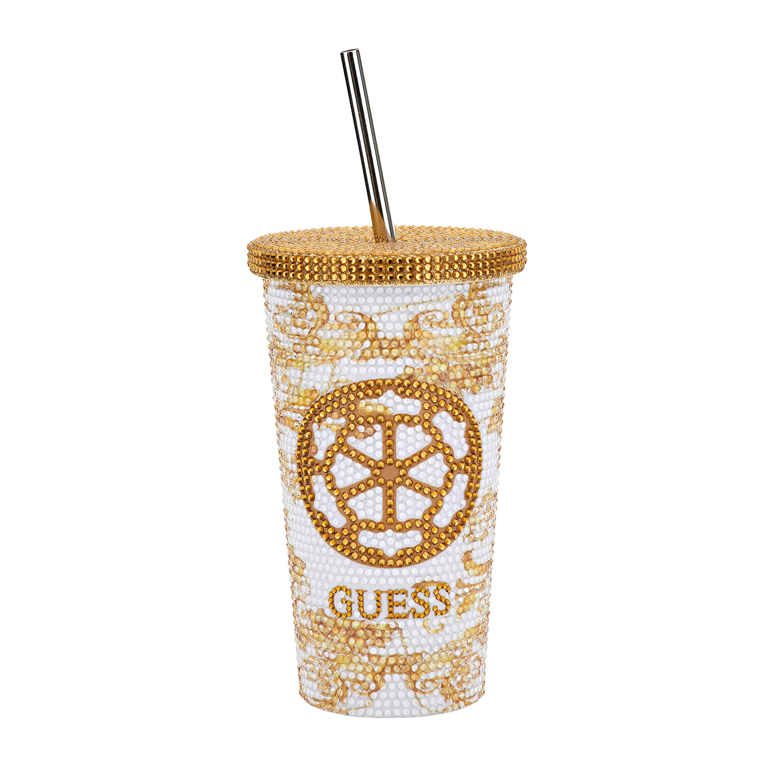 ČAŠA TO GO  0,500 l  PEONY  - bijela, Konvencionalno, metal/tekstil (8/17cm) - Guess