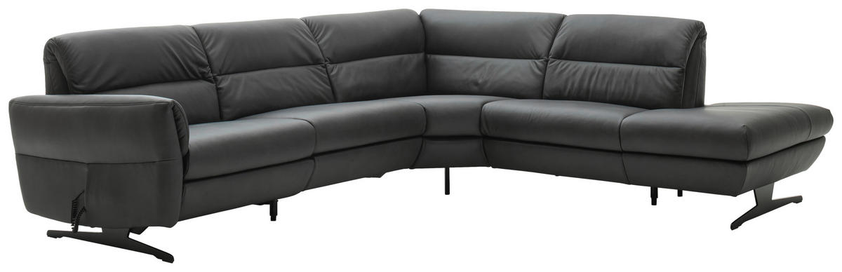 ECKSOFA in Echtleder Anthrazit  286/258 cm  - Anthrazit/Schwarz, Design, Leder/Metall (286/258cm) - Schöner Wohnen