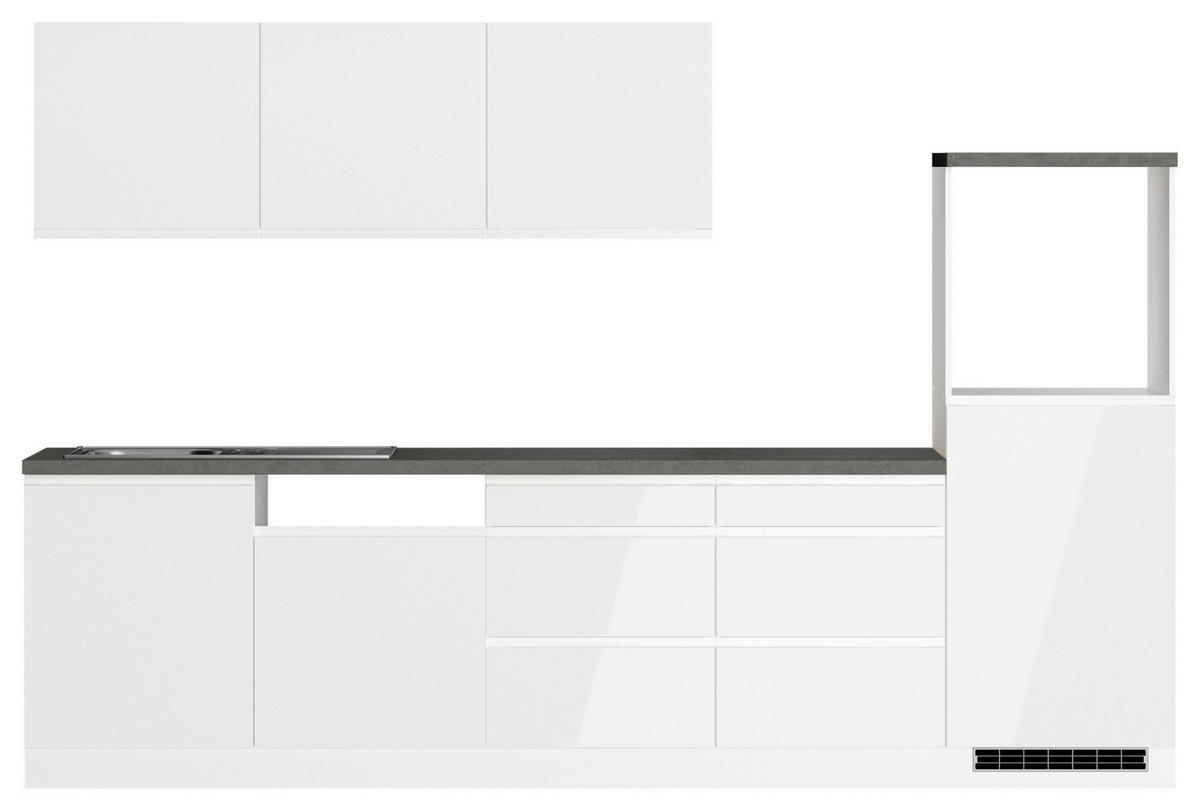 KÜCHENLEERBLOCK 300 cm   in Grau, Weiß, Weiß Hochglanz  - Weiß Hochglanz/Weiß, LIFESTYLE, Holzwerkstoff (300cm) - Held