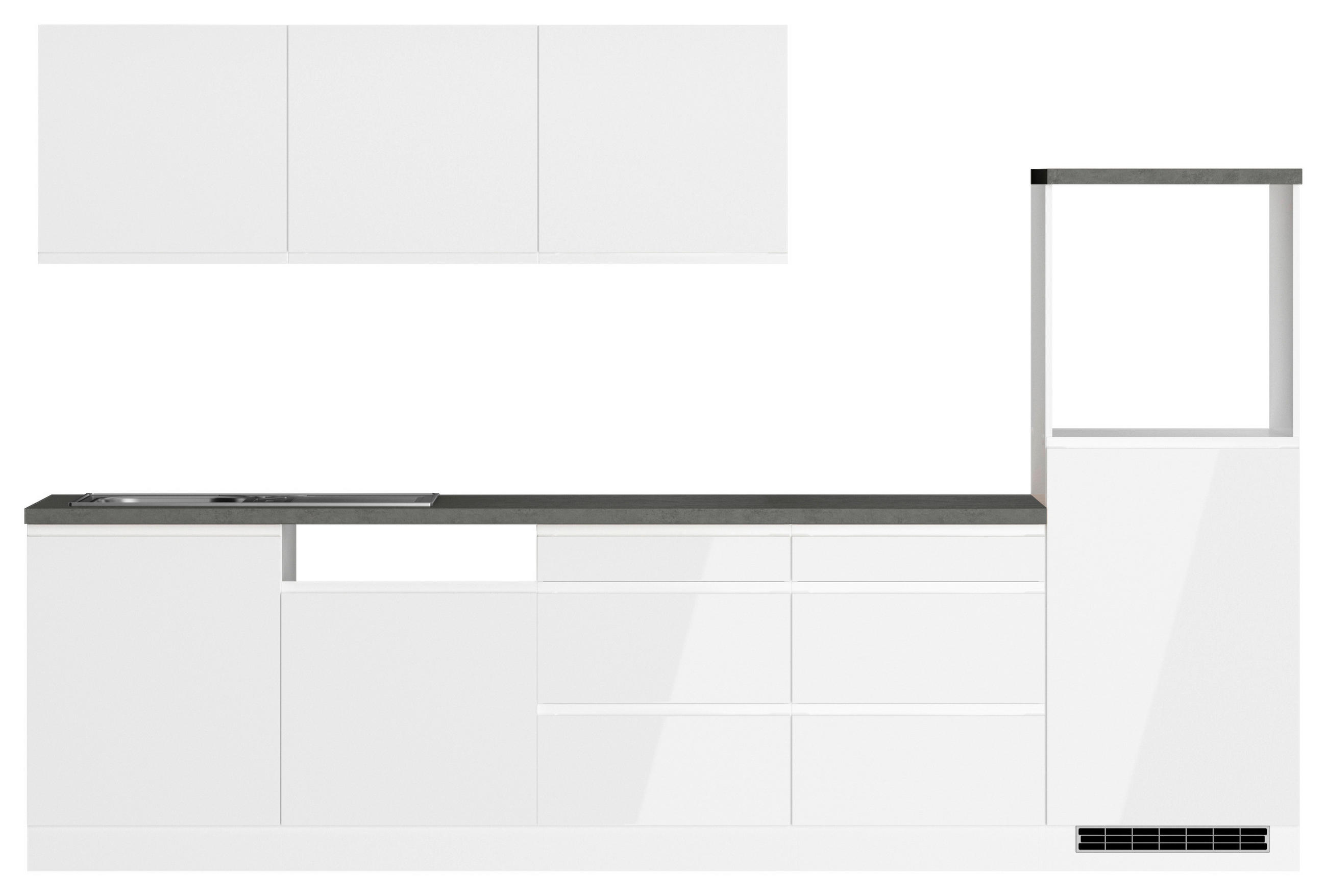 Held Küchenleerblock Grau, Weiß, Weiß Hochglanz 300 cm