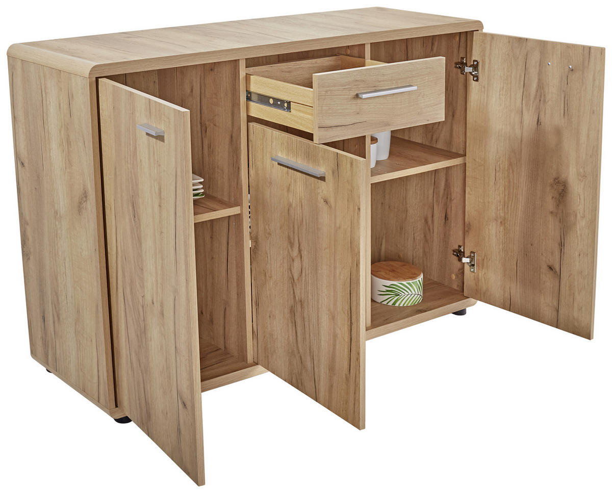 KOMODA, barve hrasta  - črna/barve hrasta, Trendi, umetna masa/leseni material (131,8/87,2/40cm) - Carryhome