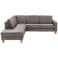 ECKSOFA Echtleder Hellgrau  - Eiche Bianco/Hellgrau, Konventionell, Leder/Holz (235/257cm) - Valdera
