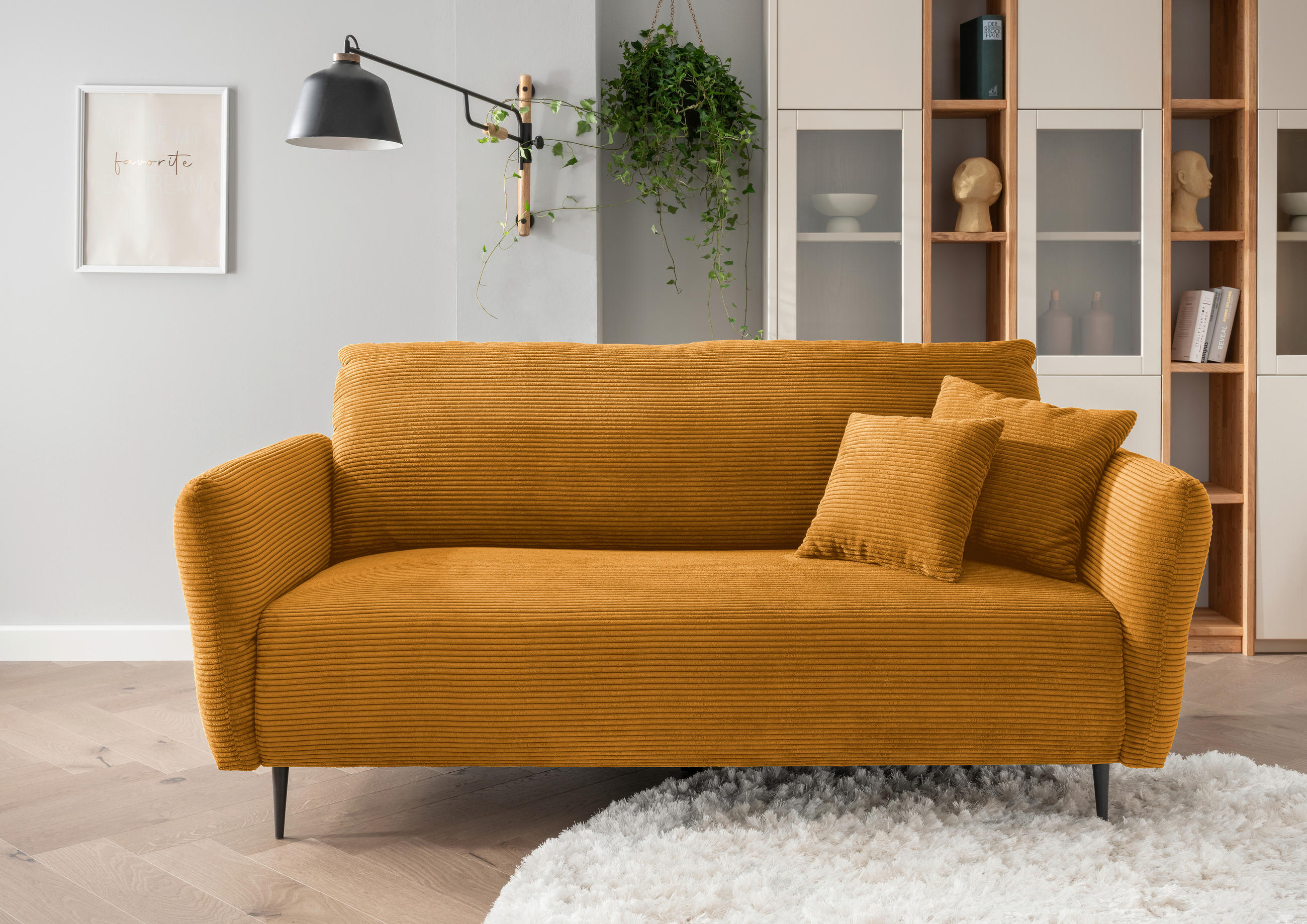 3-SITZER-SOFA in Cord Goldfarben - Goldfarben/Schwarz, Design, Textil/Metall (201/97/102cm) - Livetastic
