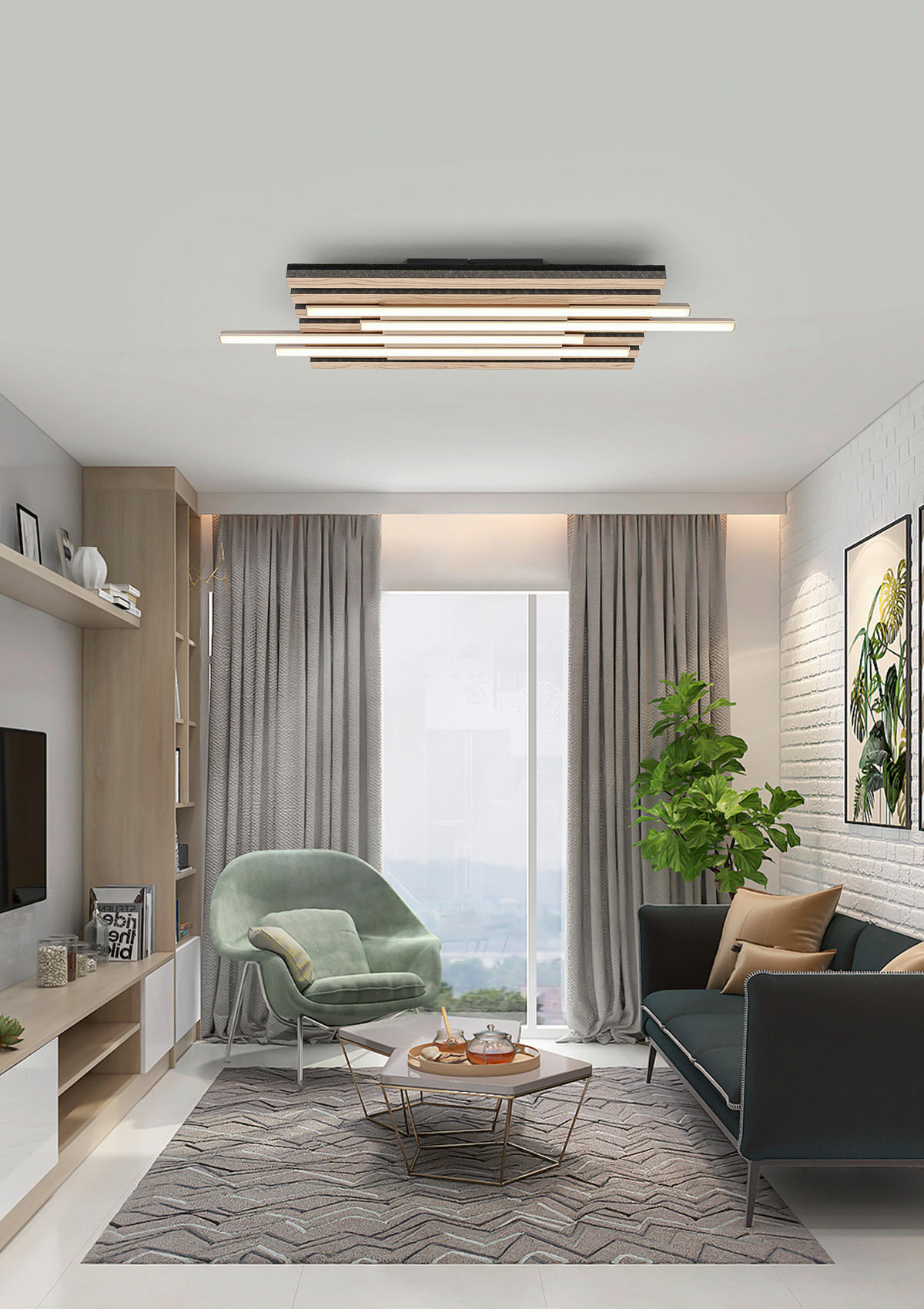 DECKENLEUCHTE    70/26,5/7 cm  - Eichefarben/Schwarz, Trend, Holzwerkstoff/Kunststoff (70/26,5/7cm) - Novel