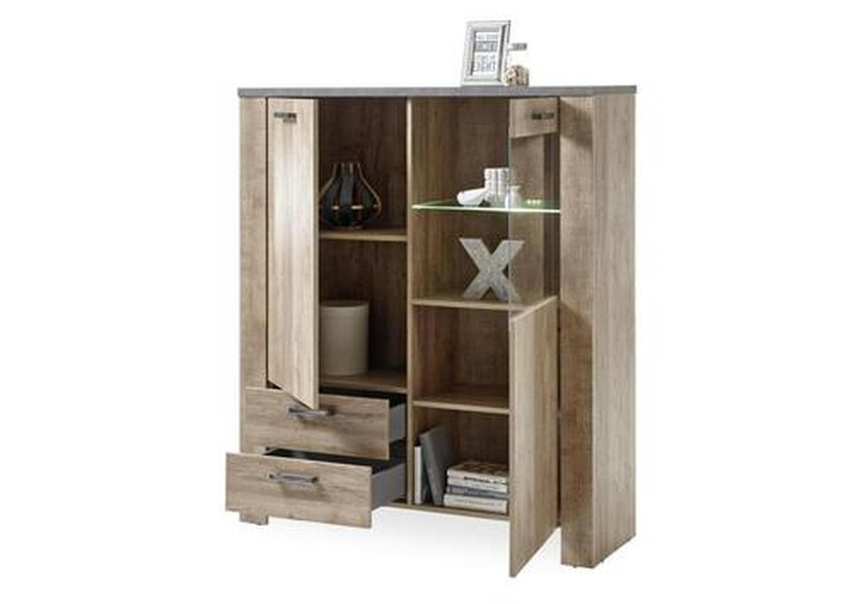KOMMODE  in 122/140/45 cm  - Eichefarben/Anthrazit, Basics, Glas/Holzwerkstoff (122/140/45cm) - MID.YOU