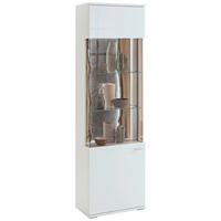 VITRINE  in massiv Grau, Weiß, Eichefarben, Weiß Hochglanz  - Eichefarben/Weiß Hochglanz, Design, Glas/Holz (60,1/207,4/37,2cm) - SetOne by Musterring