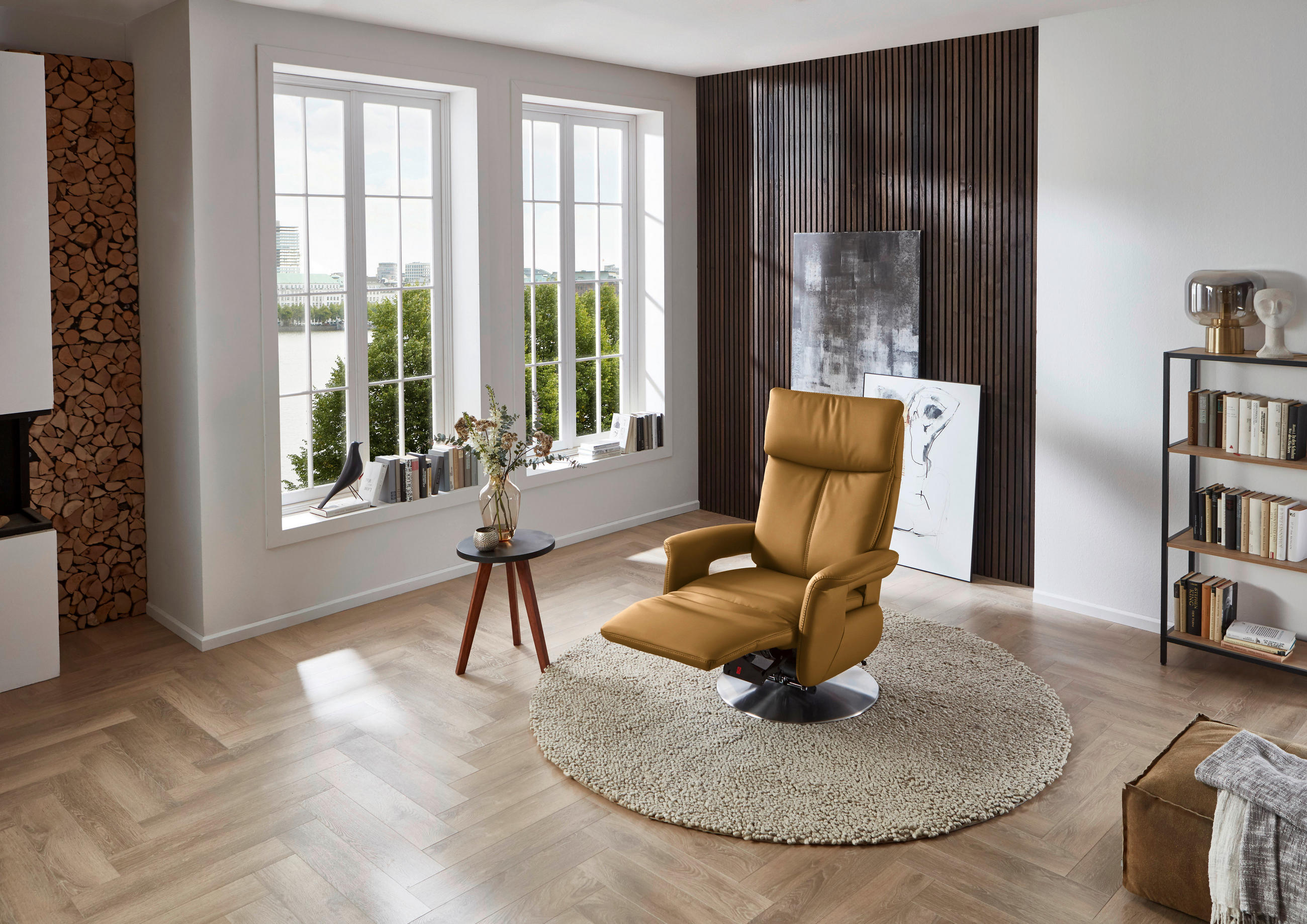 RELAXSESSEL in Leder Cognac  - Edelstahlfarben/Cognac, Design, Leder/Metall (78/112/85cm) - Cantus