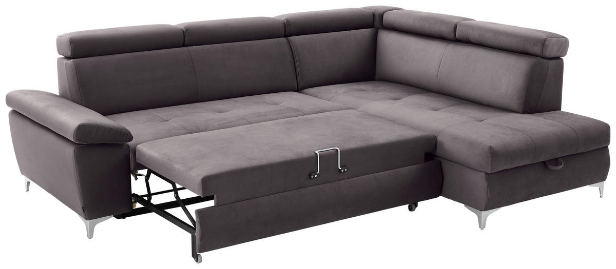 ECKSOFA in Samt Grau  - Chromfarben/Grau, Konventionell, Textil/Metall (271/206cm) - Carryhome