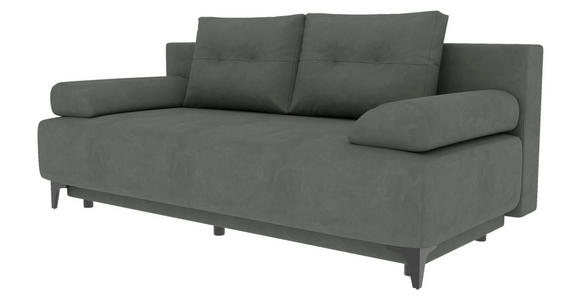 SCHLAFSOFA Velours Grau Rückenkissen, Armlehnenkissen, Bettkasten, Schlaffunktion, Rücken echt, Liegefläche im Originalstoff  - Schwarz/Grau, KONVENTIONELL, Textil/Metall (200/98/90cm) - Carryhome