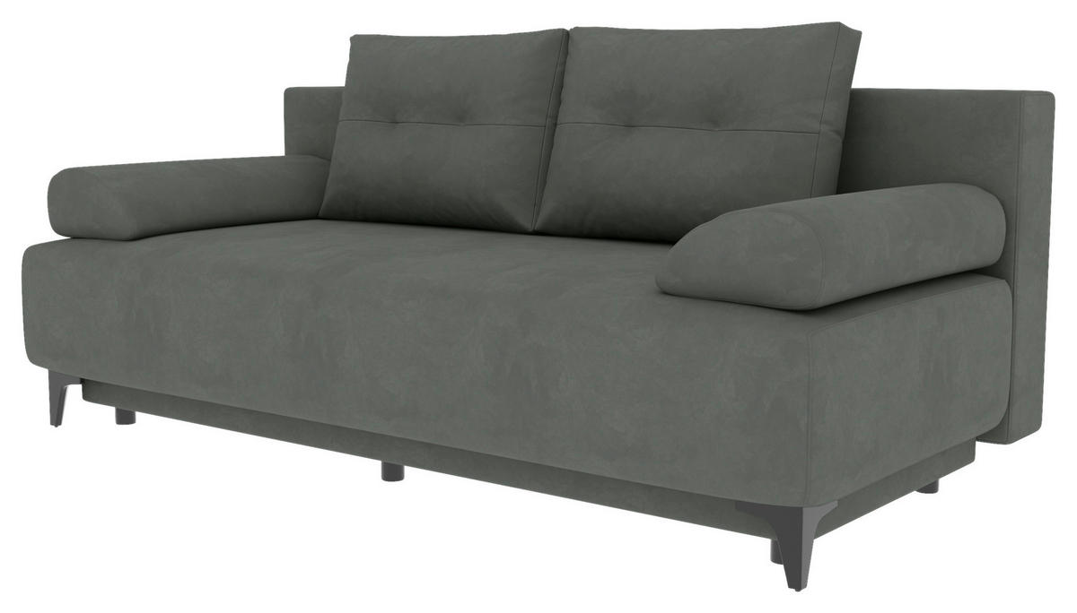 SCHLAFSOFA  mit Liegefunktion Velours Grau  - Schwarz/Grau, KONVENTIONELL, Textil/Metall (200/98/90cm) - Carryhome