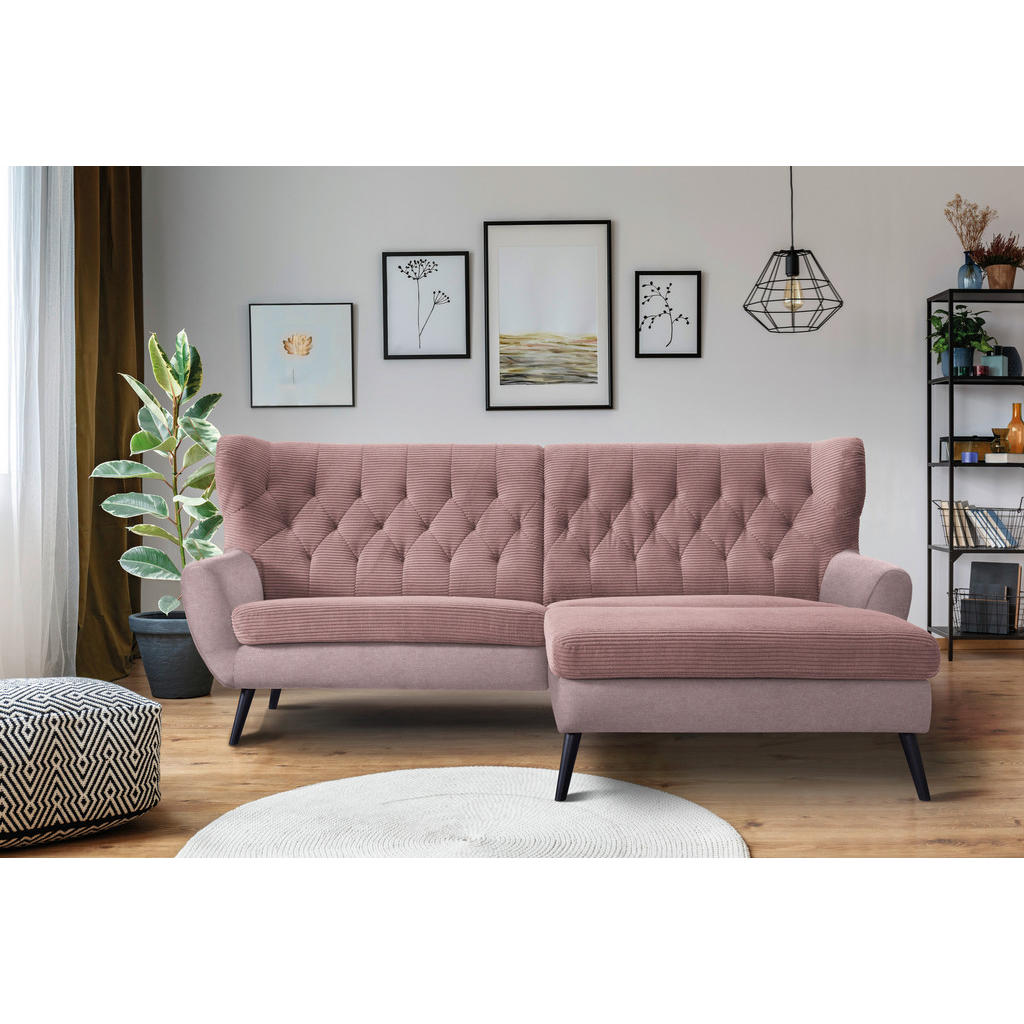 Thumbnail - Stylife Ecksofa, Rosa, Textil, Buche, vollmassiv, Uni, 4-Sitzer, Ottomane rechts, L-Form, 237x165 cm, Typenauswahl, Stof...