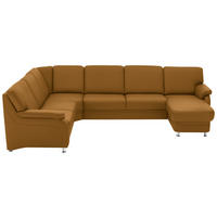 WOHNLANDSCHAFT Echtleder Senfgelb  - Senfgelb/Alufarben, Konventionell, Leder/Metall (239/329/165cm) - Beldomo Premium