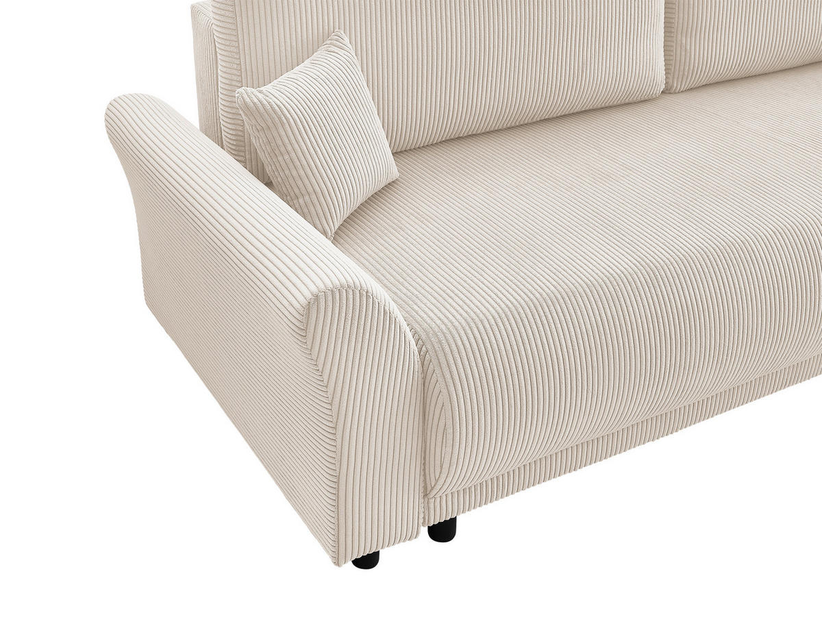 SCHLAFSOFA Malta Cord Creme  inkl. Zierkissen, Rückenkissen, Bettkasten, Schlaffunktion, Rücken echt  - Creme/Schwarz, Design, Textil (244/88/100cm) - P & B