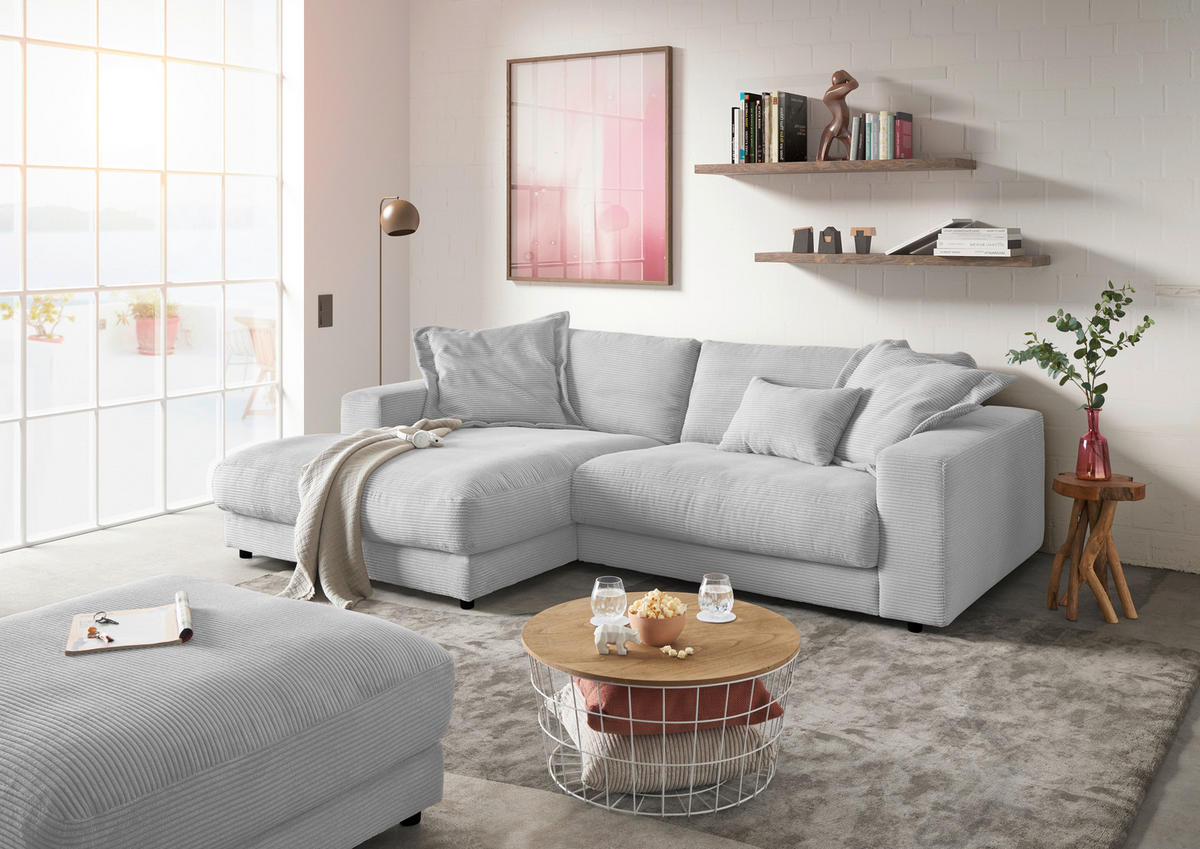 ECKSOFA in Cord Grau  - Schwarz/Grau, Design, Kunststoff/Textil (190/270cm) - Lomoco