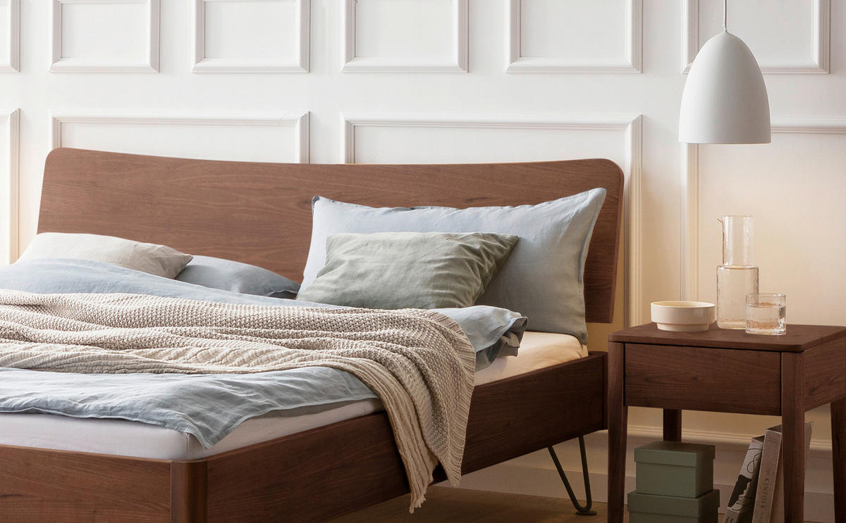 BETT 140/200 cm  in Anthrazit, Nussbaumfarben   - Anthrazit/Nussbaumfarben, Modern, Holz/Metall (140/200cm) - Hasena