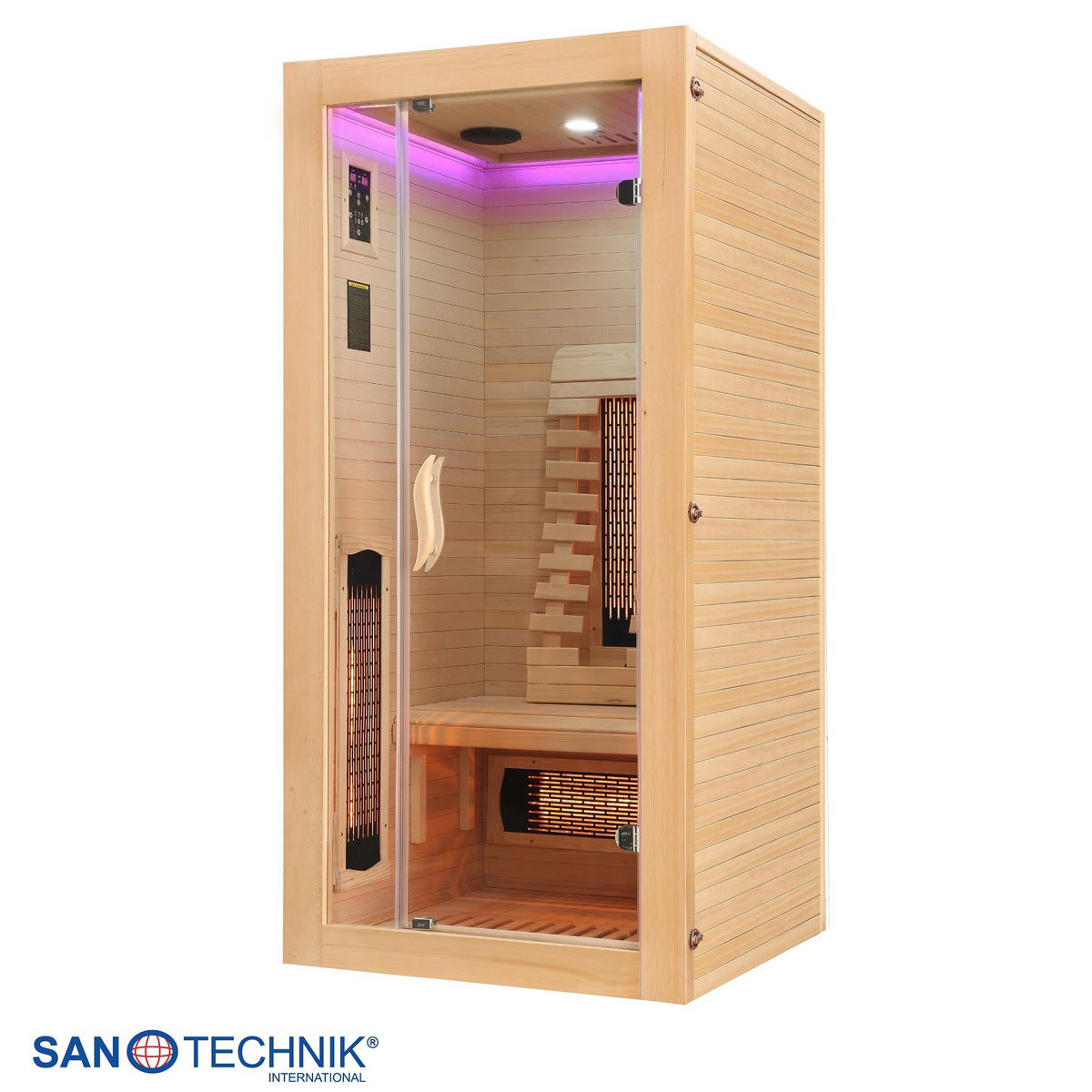 INFRAROTKABINE für 1 Personen  - Naturfarben, Basics, Glas/Holz (90/190/90cm) - Sanotechnik