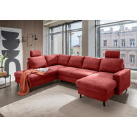 WOHNLANDSCHAFT Chenille Rot  - Rot/Schwarz, Modern, Holz/Textil (200/305/153cm) - Livetastic