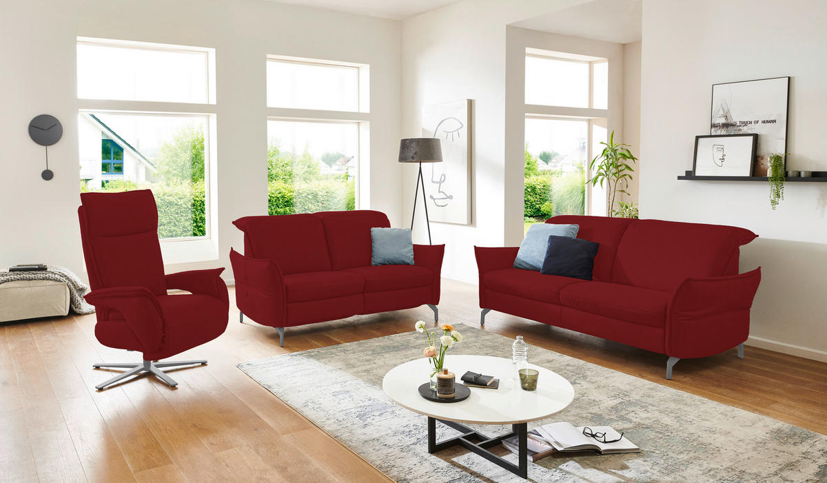 2,5-SITZER Lederlook (vegan) Rot  - Rot/Nickelfarben, MODERN, Textil/Metall (185/89/109cm) - Livetastic