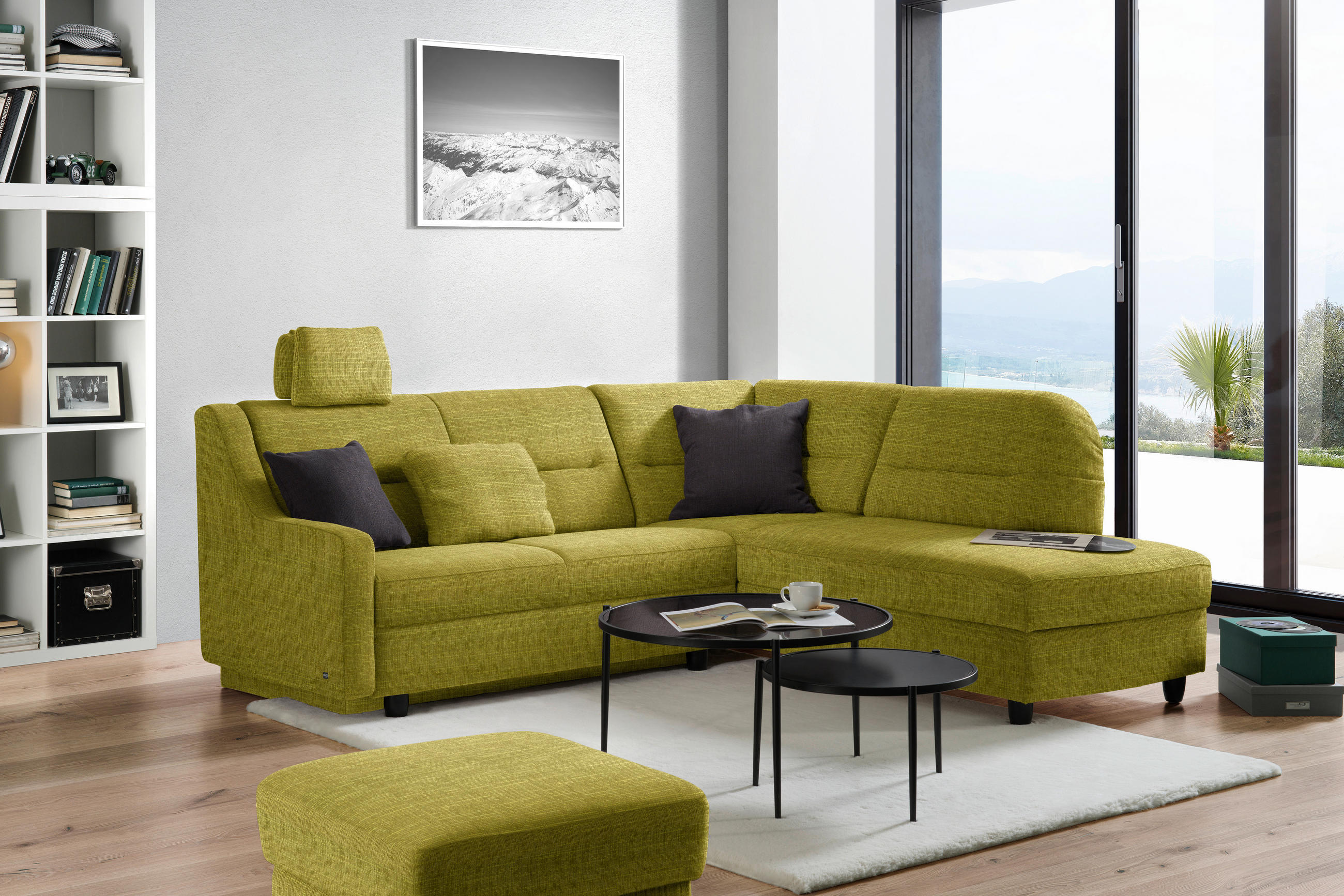 ECKSOFA in Chenille Grün  226/208 cm  - Schwarz/Grün, KONVENTIONELL, Textil (226/208cm) - Sedda