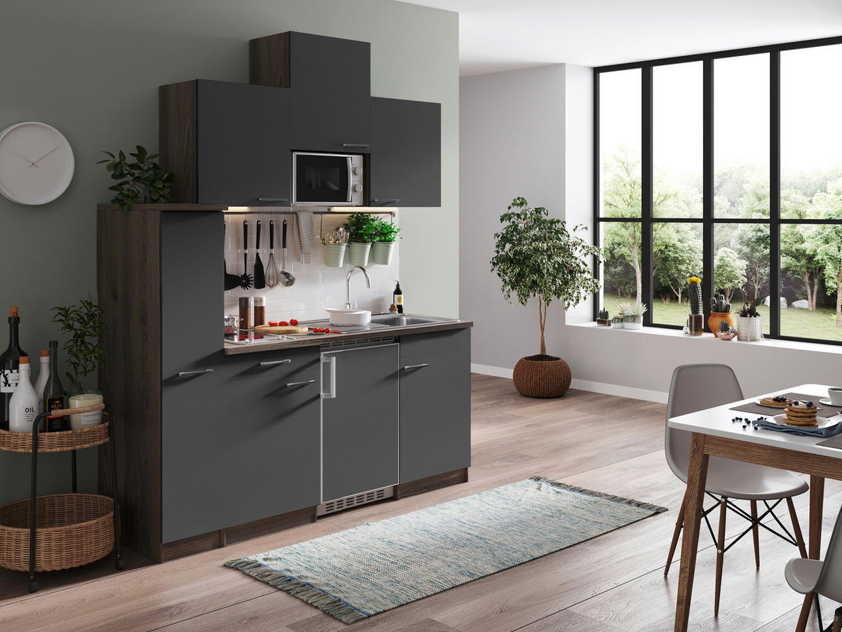 MODULKÖK 180 cm   i grå  - aluminiumfärg/grå, Basics, trämaterial/plast (180cm) - Respekta