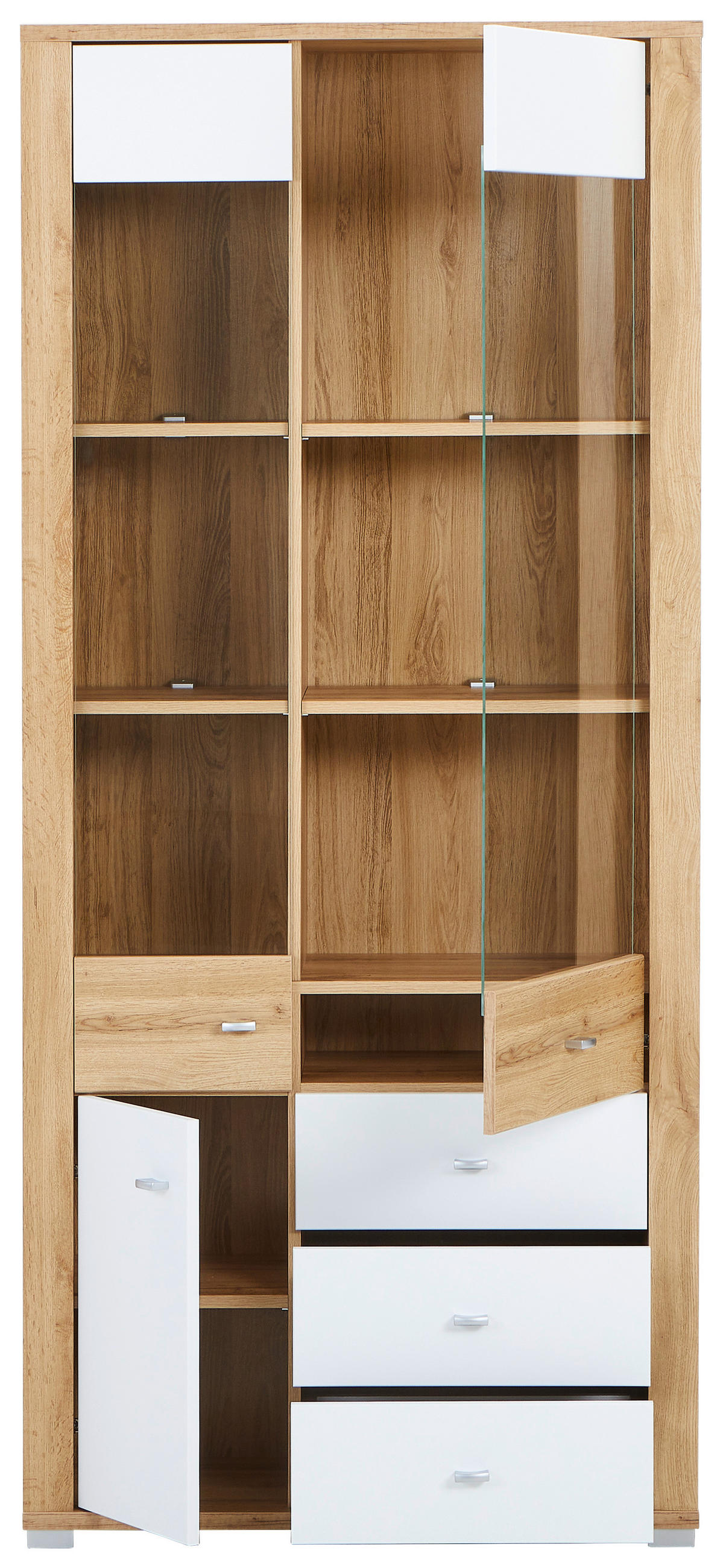 VITRINE in Weiß, Eichefarben  - Chromfarben/Eichefarben, KONVENTIONELL, Glas/Holzwerkstoff (86/193/38cm) - Ti'me