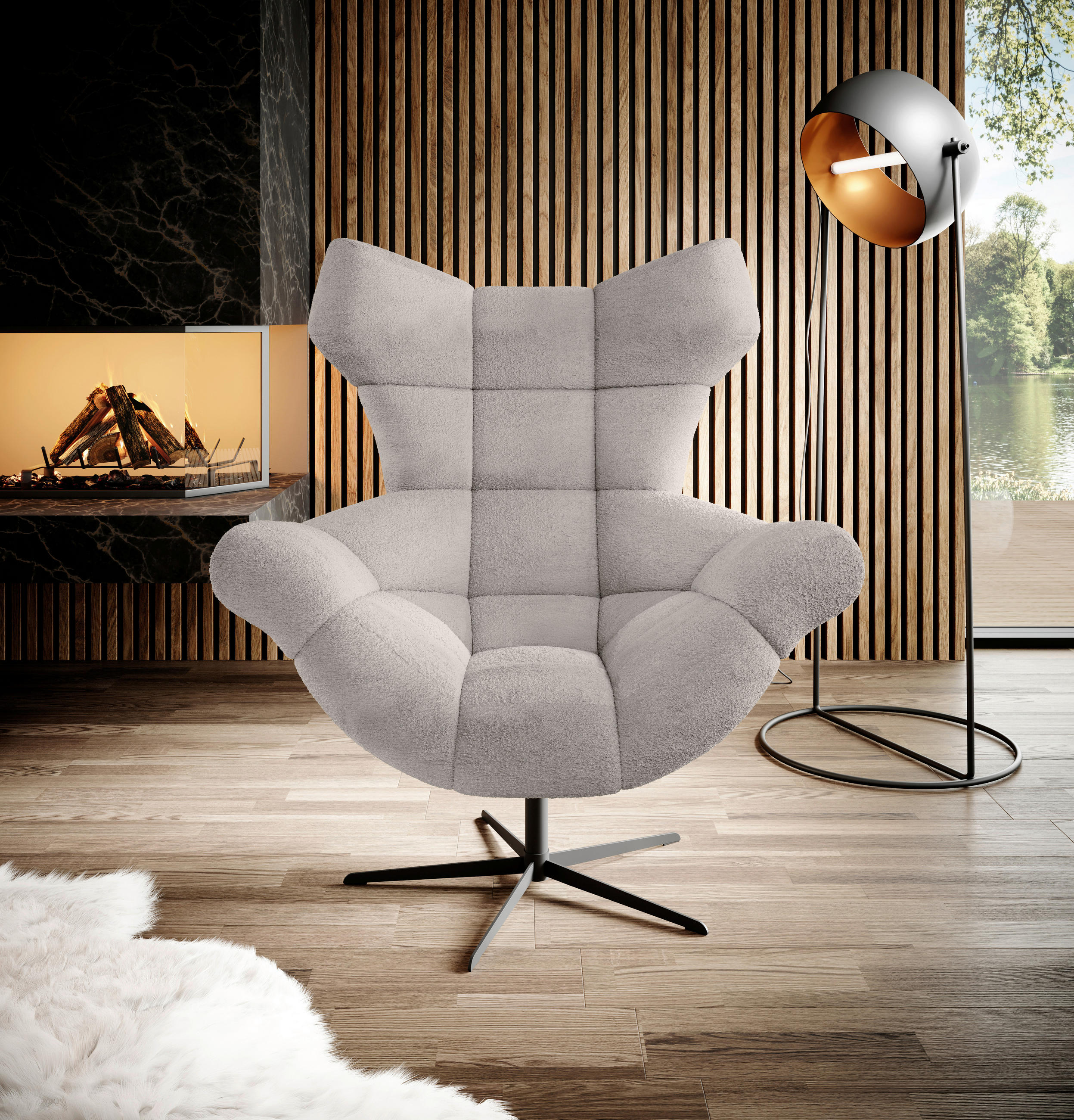 OHRENSESSEL in Chenille Hellgrau  - Hellgrau/Schwarz, Design, Textil/Metall (103/119/84cm) - Esposa