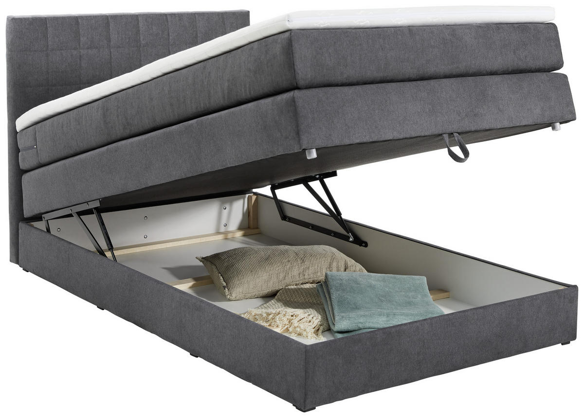 BOXSPRINGBETT 120/200 cm  in Anthrazit  - Anthrazit/Schwarz, Design, Kunststoff/Textil (120/200cm) - Xora