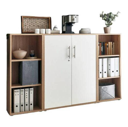 Mid.you Aktenschrank Office Edition - SW Set 2 niedrig Weiß, Sonoma Eiche 173x114x33 cm
