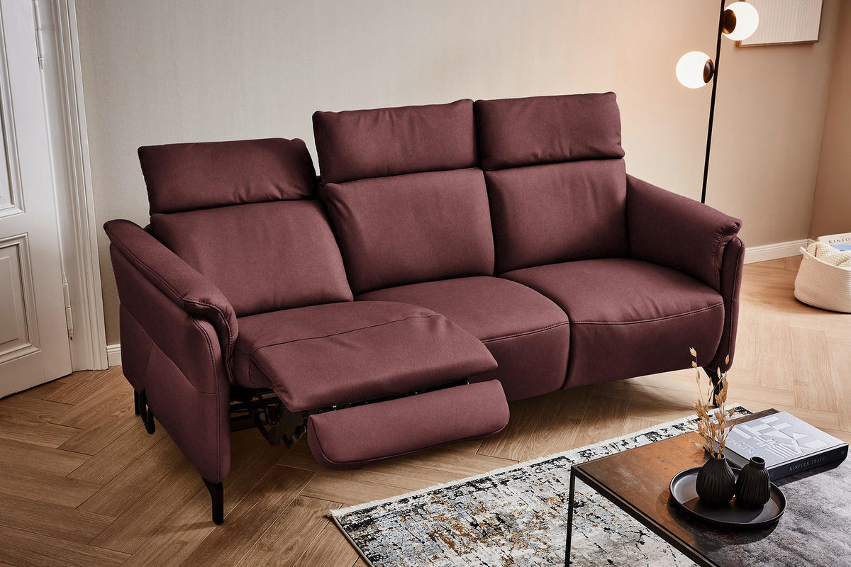 TRAPEZSOFA in Echtleder Bordeaux  - Bordeaux/Schwarz, Konventionell, Leder/Metall (221/103/95cm) - Dieter Knoll