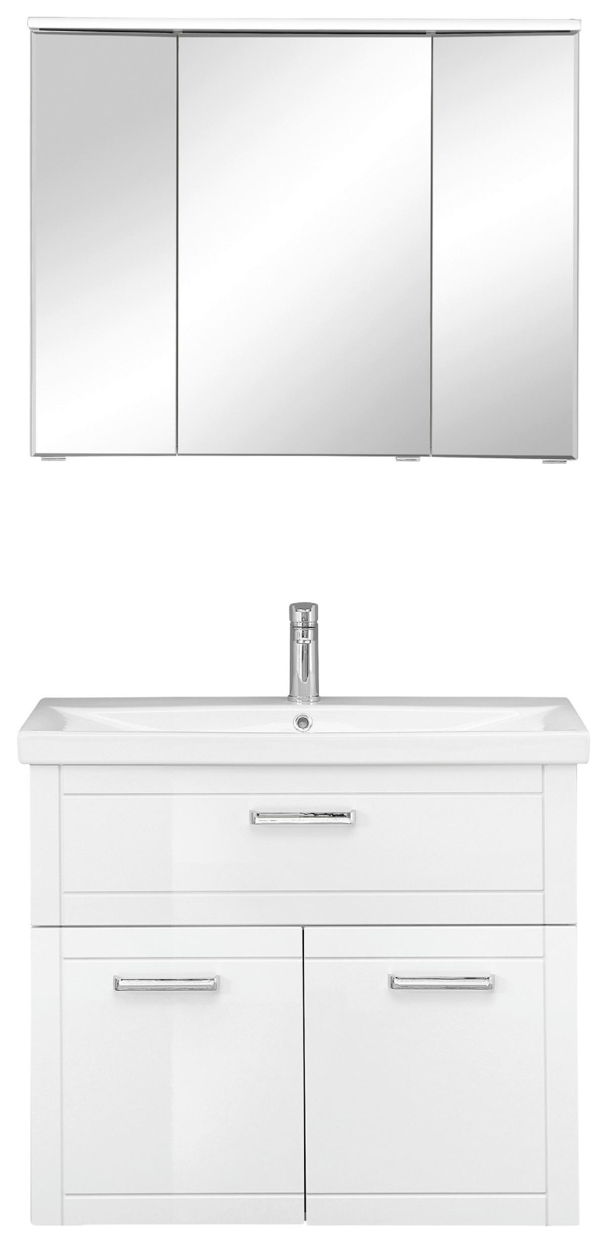 BADEZIMMER 3-teilig  in 90 cm  - Chromfarben/Weiß Hochglanz, MODERN, Glas/Keramik (90cm) - Sadena