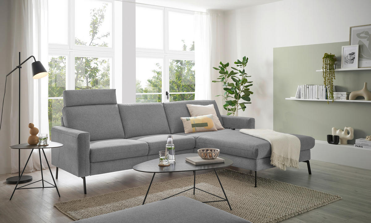 ECKSOFA Grau Flachgewebe  - Schwarz/Grau, Design, Textil/Metall (270/187cm) - Musterring