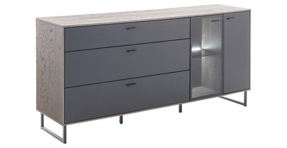 SIDEBOARD Schwarz, Eichefarben  178/84/44 cm  - Eichefarben/Anthrazit, Design, Glas/Holz (178/84/44cm) - Novel
