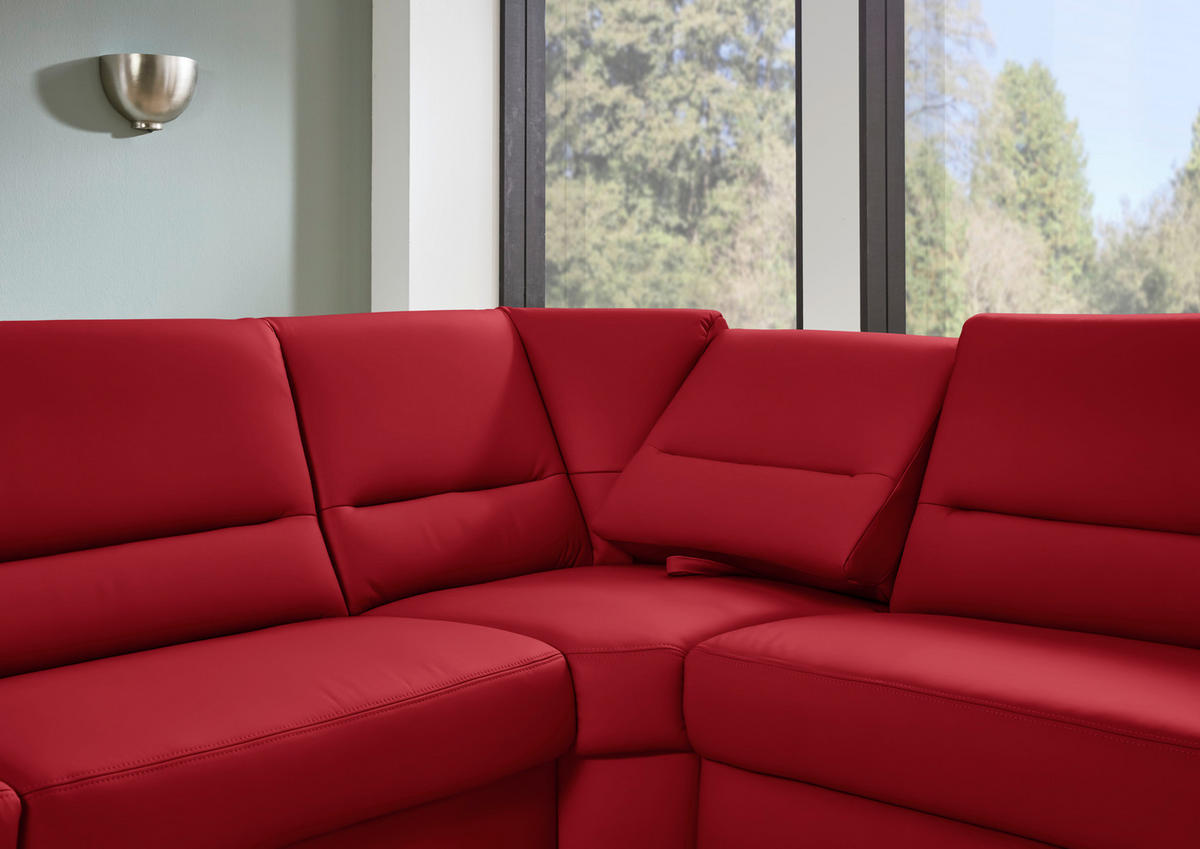 ECKSOFA  in Echtleder Rot  290/249 cm  - Rot/Schwarz, KONVENTIONELL, Leder/Metall (290/249cm) - Beldomo Premium