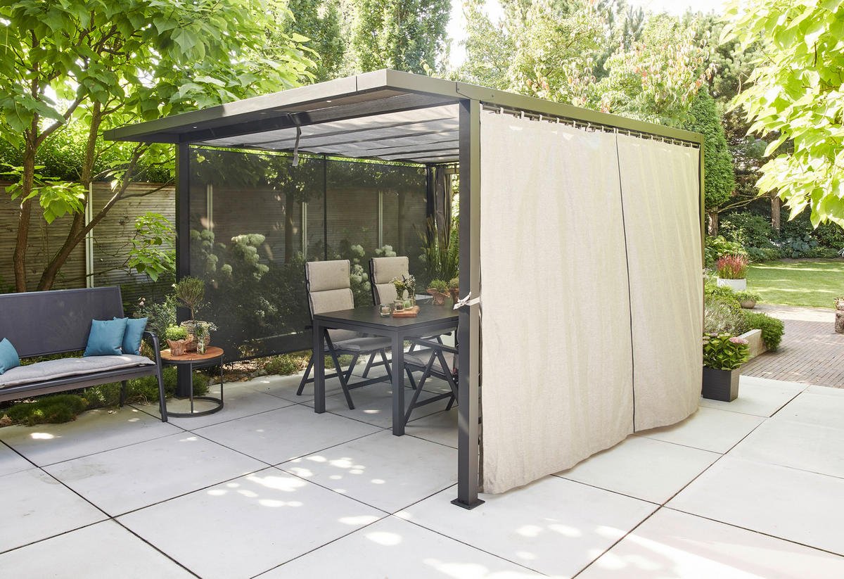 PAVILLON-VORHANGSET 300/210/0,5 cm   - Anthrazit/Silberfarben, Basics, Textil/Metall (300/210/0,5cm) - Siena Garden