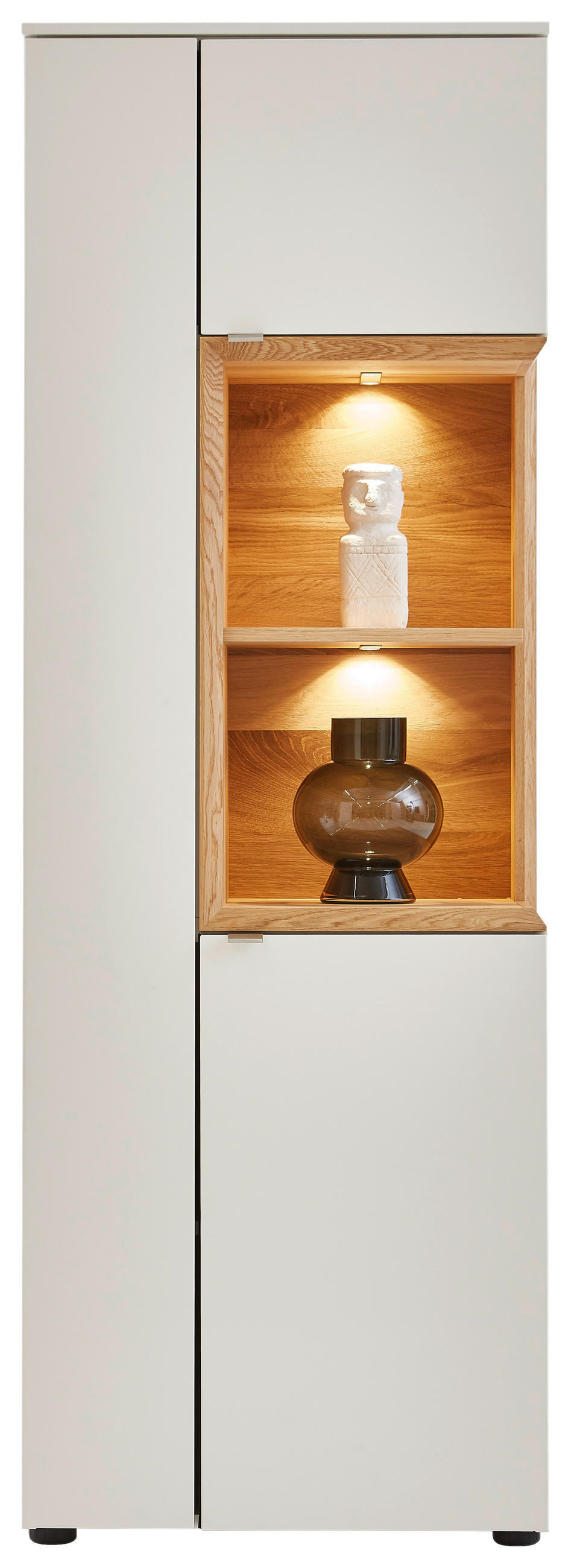 VITRINE in furniert Eiche Weiss, Eichefarben  - Weiss/Edelstahlfarben, Design, Holz/Holzwerkstoff (60/173/43cm) - Venjakob