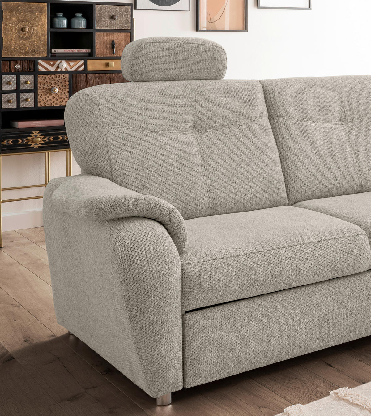 ECKSCHLAFSOFA in Chenille Beige  - Chromfarben/Beige, Modern, Kunststoff/Textil (264/180cm) - Livetastic
