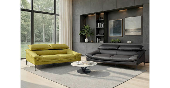 3-SITZER-SOFA Echtleder Schwarz  - Schwarz, Design, Leder/Metall (222/78/108cm) - Belluti