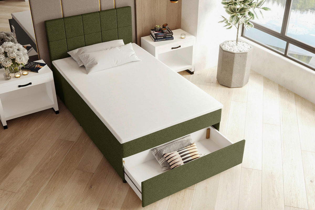 BOXBETT 120/200 cm,  in Grün, Matratze, Topper, Bettschublade, H3 = fest  - Schwarz/Grün, KONVENTIONELL, Kunststoff/Textil (120/200cm) - Boxxx