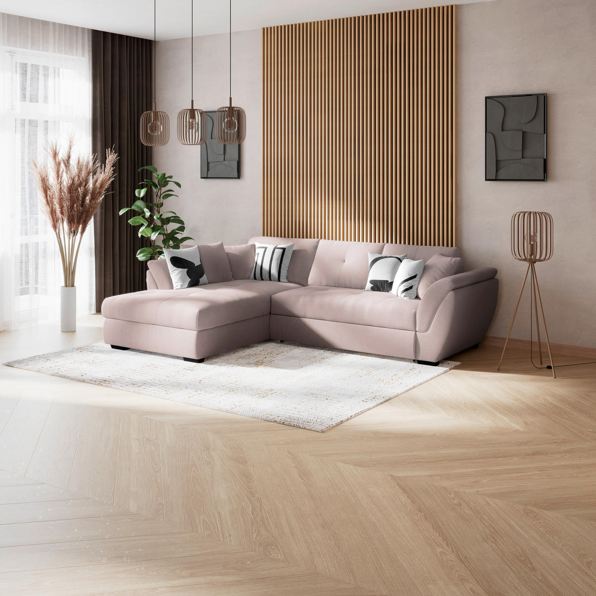 ECKSOFA Greige  - Greige/Schwarz, Konventionell, Kunststoff/Textil (187/278cm) - MID.YOU