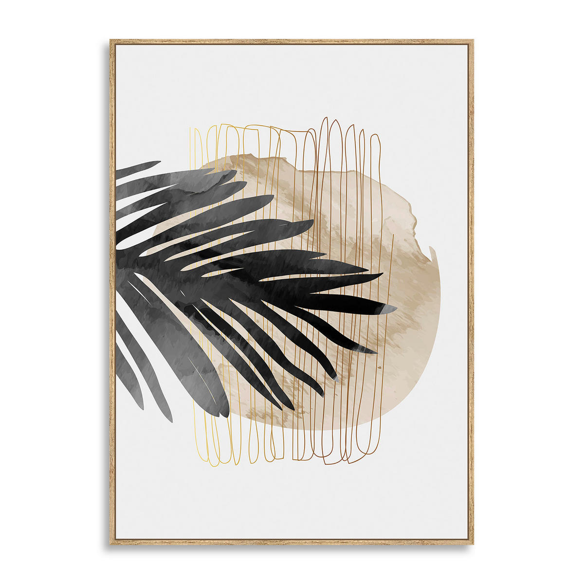 KUNSTDRUCK Abstraktes, Blätter  - Eichefarben/Goldfarben, Trend, Holzwerkstoff/Textil (51,5/71,5cm) - Monee
