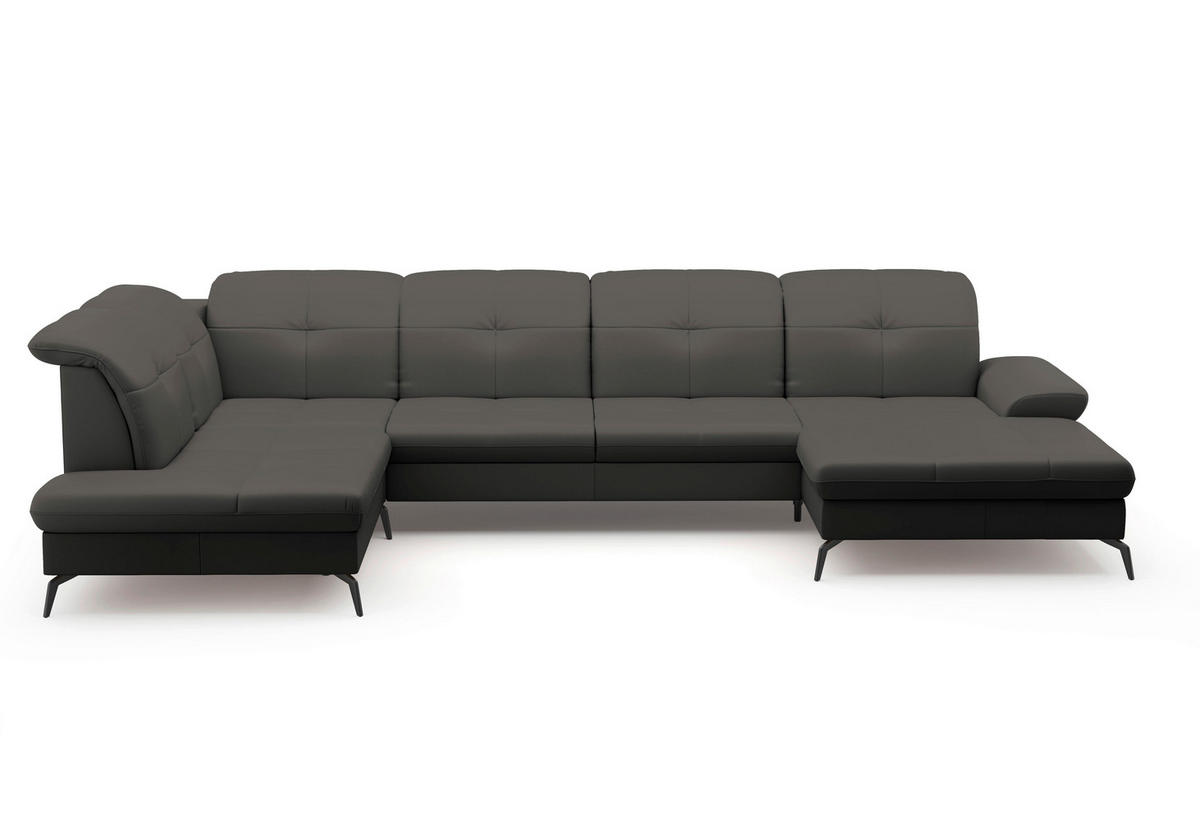 WOHNLANDSCHAFT in Vliesstoff Kombination Echtleder/Stoff Anthrazit  - Anthrazit/Schwarz, KONVENTIONELL, Leder/Textil (231/357/185cm) - Sit & More