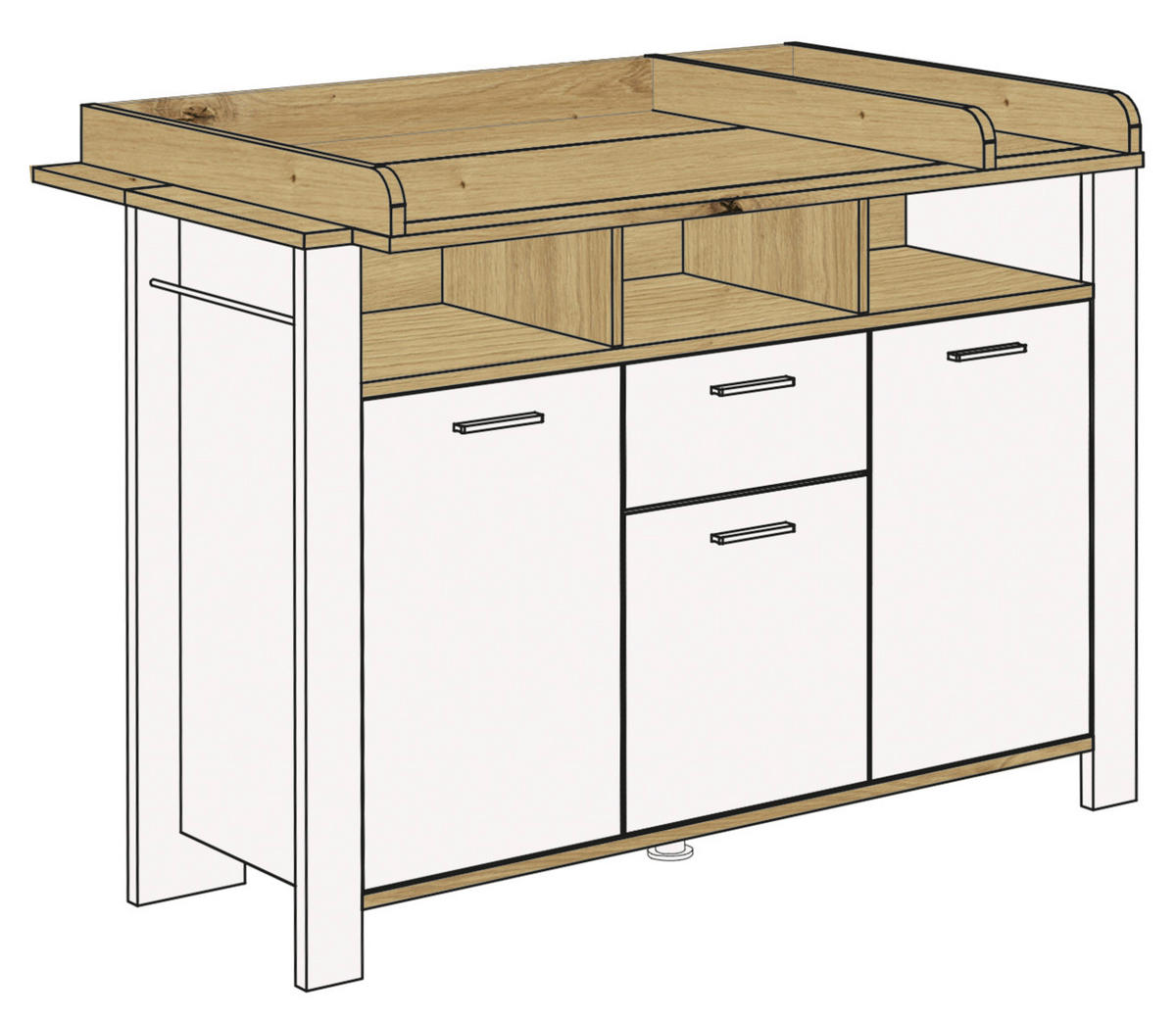 WICKELKOMMODE Adele Weiß, Eiche Artisan  - Edelstahlfarben/Weiß, Basics, Holzwerkstoff/Metall (129/92-100/44-77cm)