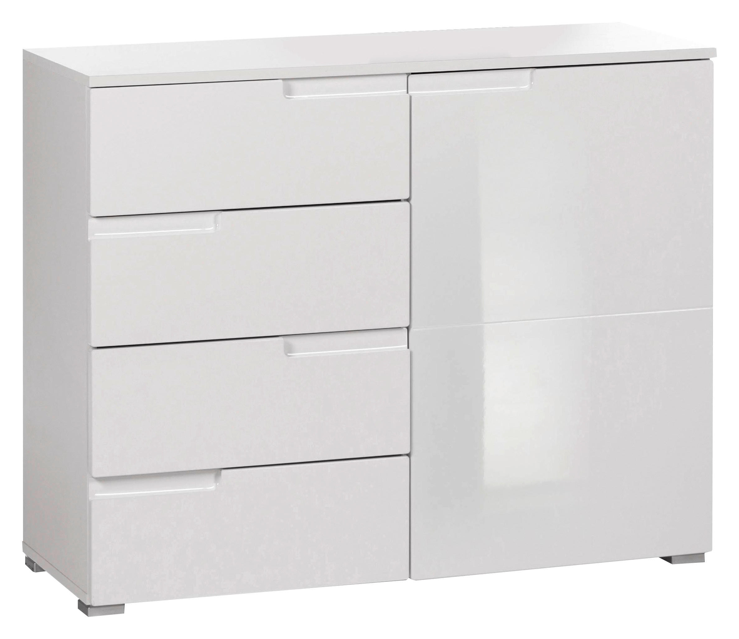 Comodă 100/80/40 cm  - alb/alb lucios intens, Basics, plastic/material pe bază de lemn (100/80/40cm)