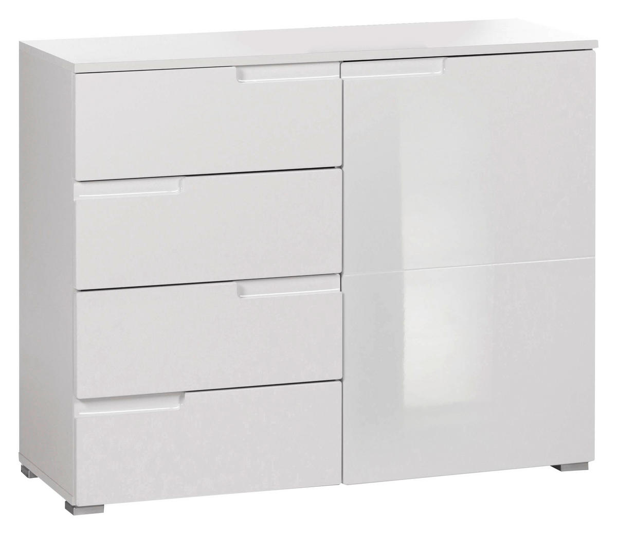 Comodă 100/80/40 cm  - alb/alb lucios intens, Basics, plastic/material pe bază de lemn (100/80/40cm)