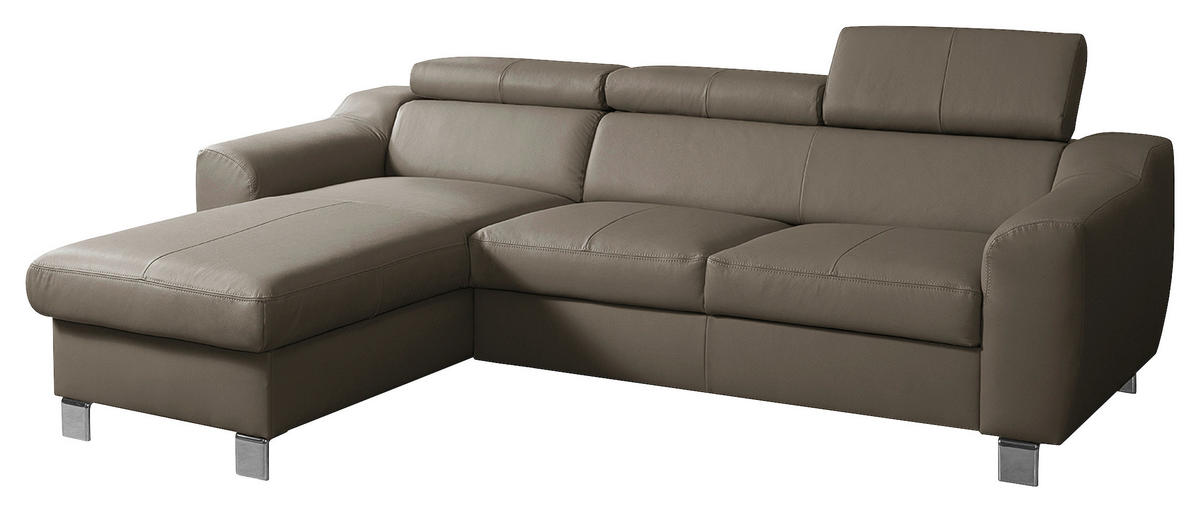 ECKSOFA in Lederlook Echtleder Taupe  - Taupe/Chromfarben, Design, Leder/Textil (176/242cm) - Livetastic
