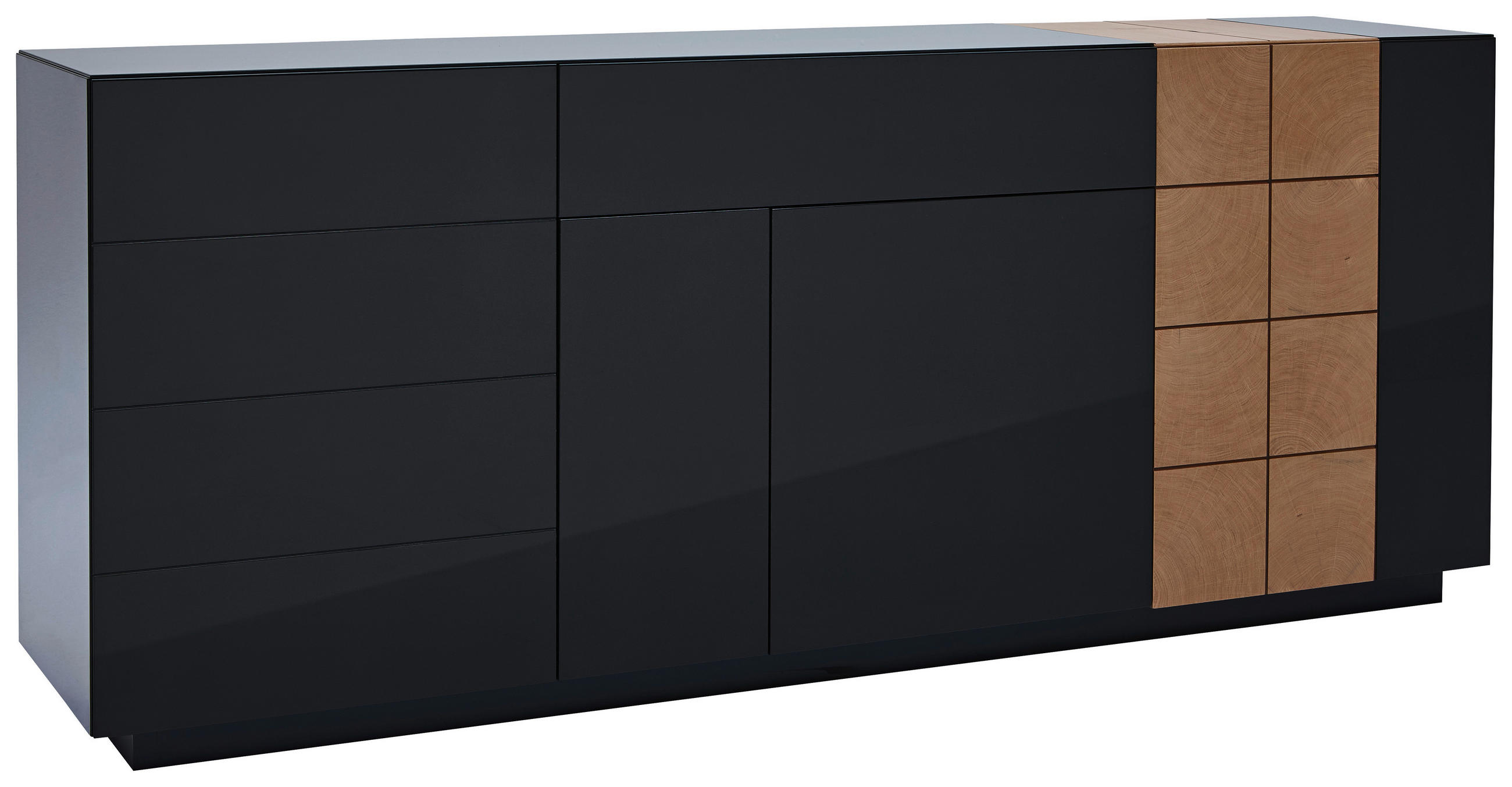 KOMODA S VRATIMA - tamnosiva/boja hrasta, Dizajnerski, pločasti materijal (210/86/47cm) - Ambiente