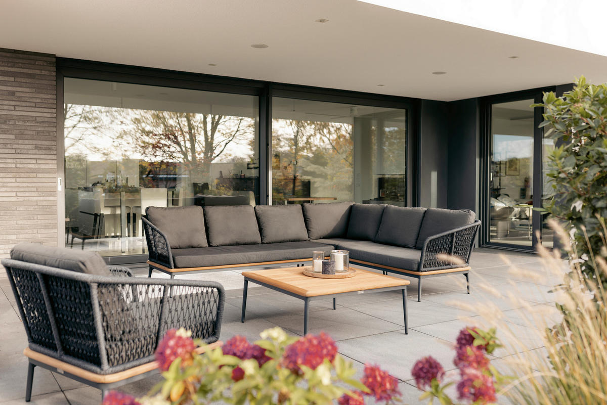 LOUNGEECKTEIL  - Anthrazit/Teakfarben, Basics, Holz/Textil (82/71/82cm)